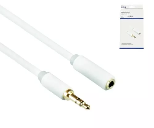 Audiokabel 3,5 mm jack hane til hunn, lengde 2,00 m Monaco Range i hvit, forlengelse, DINIC-boks